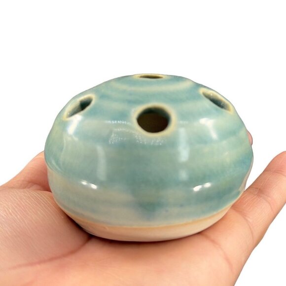 Studio Art Pottery Flower Frog Light Green Glaze Pottery Hand Made Stoneware VTG - Picture 2 of 11